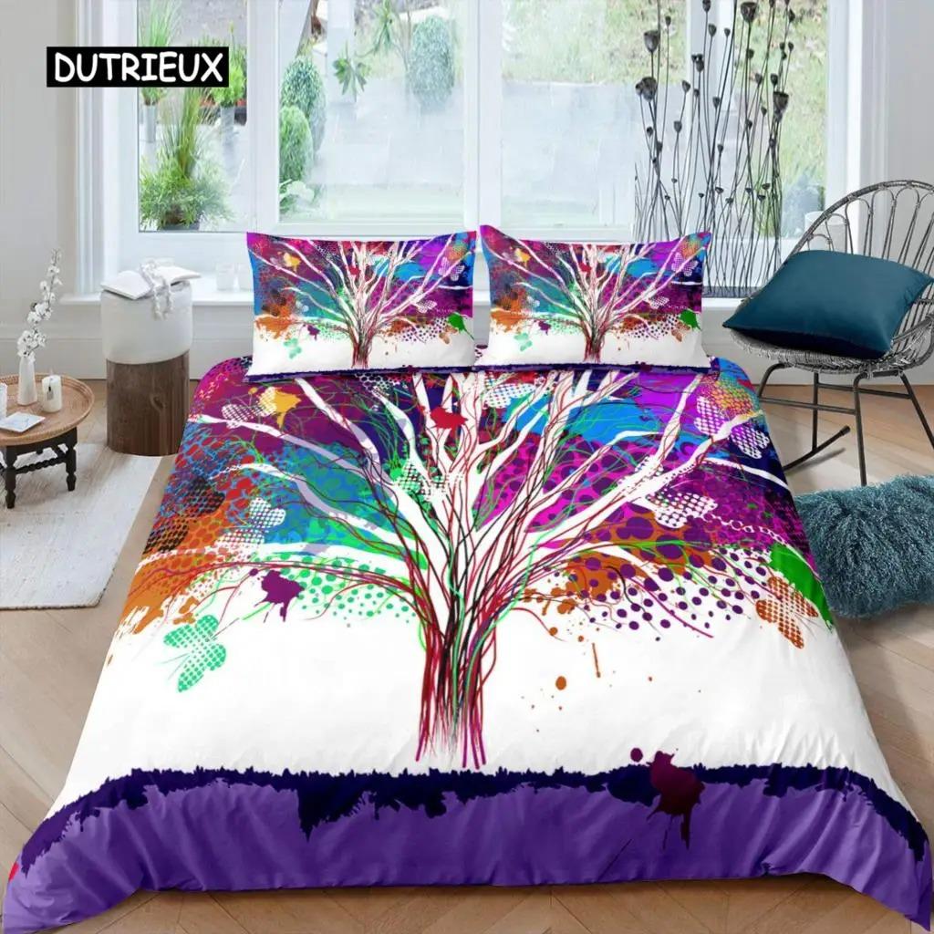 Tree of Life Duvet Cover Set Natural Scenery Bedding Set Botanical Branches Comforter Cover Autumn Leaves King Size Quilt Cover