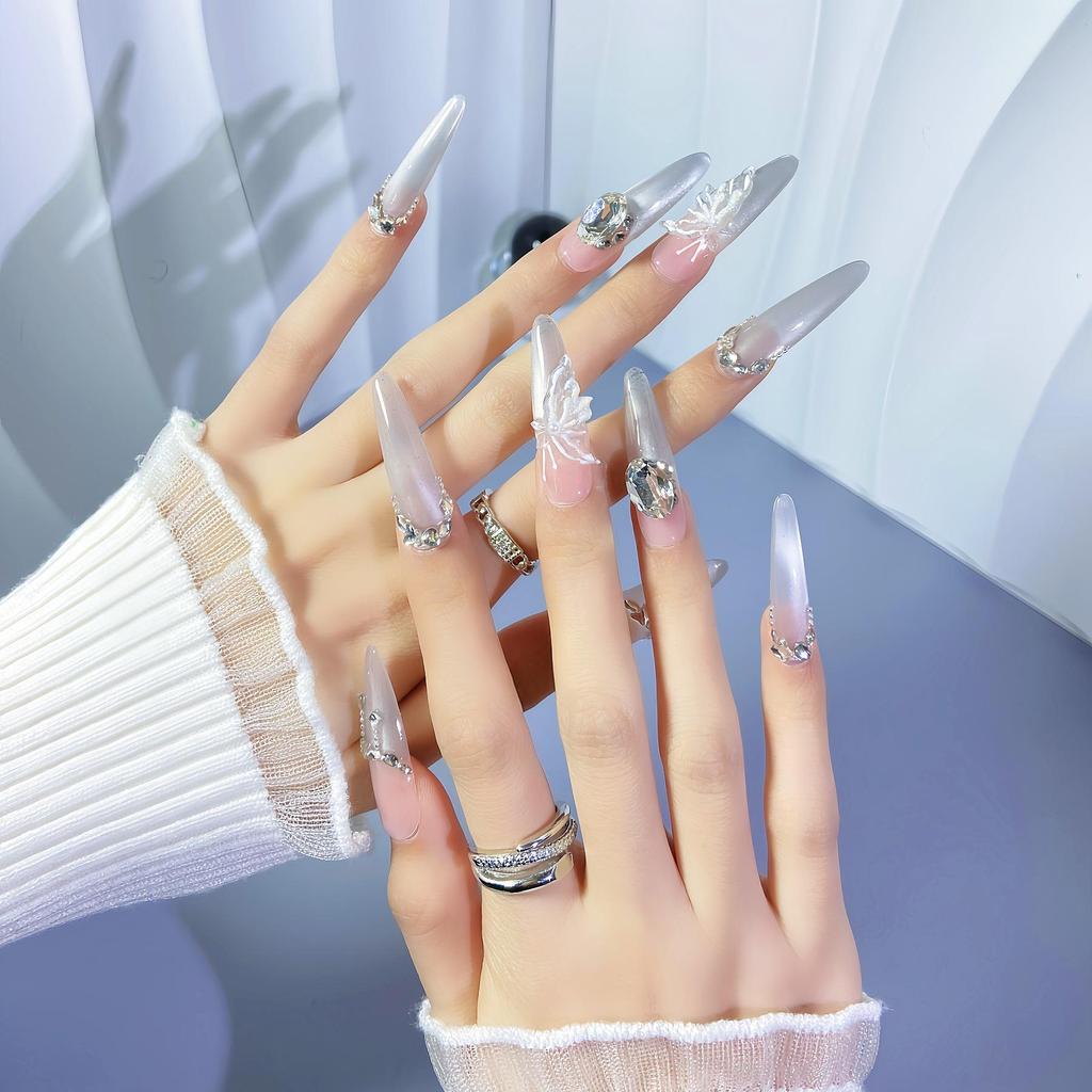 Handmade Press-On Nails: Large Diamond Design, Exquisite Light Luxury, High-End Cat Eye Style, New INS Trend