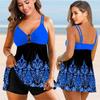 Donna Taglie Forti Sexy Due Pezzi Stampato Tankini Swimdress Bikini Set Costumi da Bagno