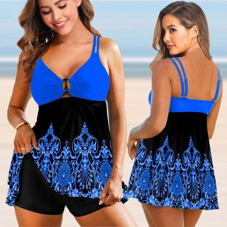 Donna Taglie Forti Sexy Due Pezzi Stampato Tankini Swimdress Bikini Set Costumi da Bagno