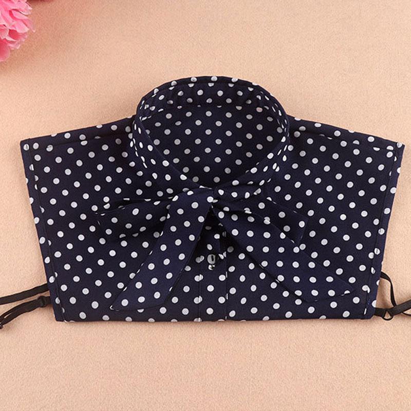 Perfect Match Navy Blue Polka Dot Bow Fake Collar Dickey Half Blouse False Collar Stylish Detachable Half Shirt Blouse Faux Collar