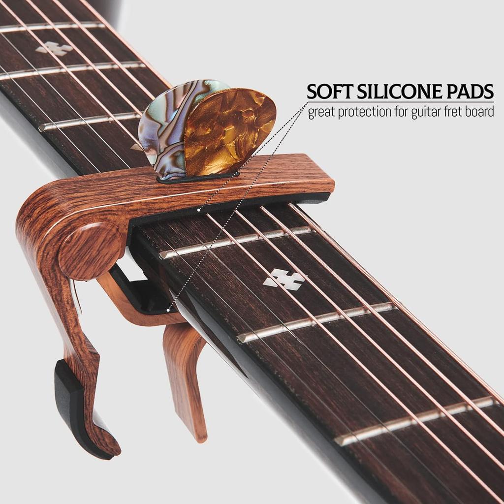 Capo Guitar Capo with Pick Holder for Acoustic and Electric Guitar, Ukelele, Bass, Banjo Rosewood