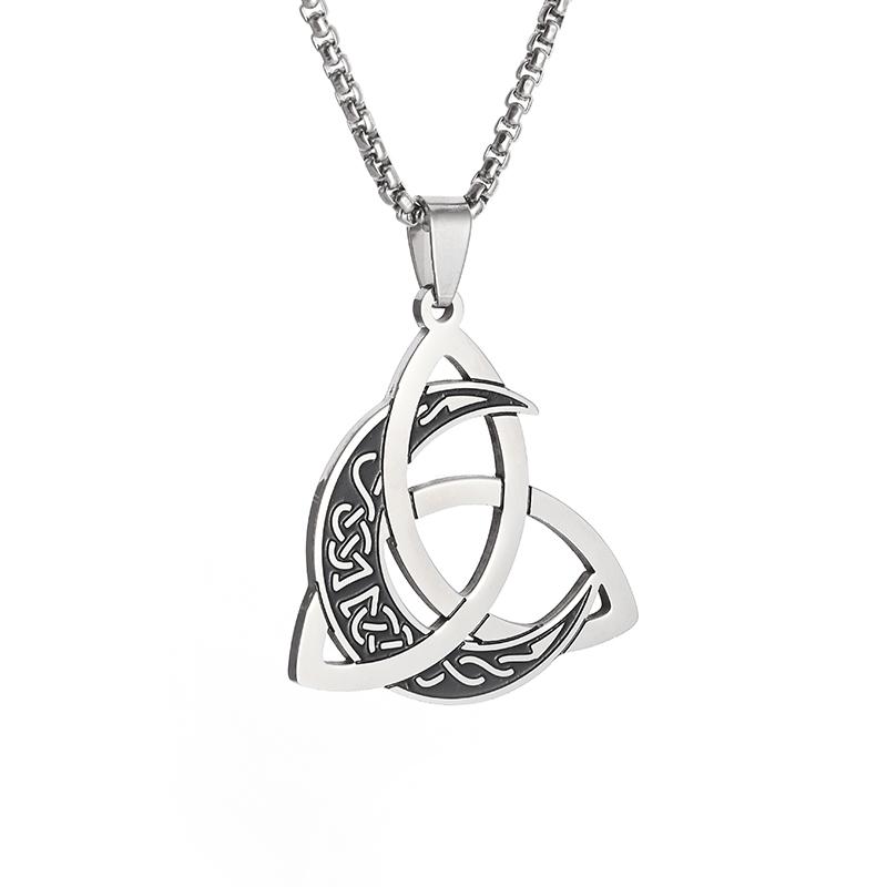 Statement Fashion Irish Celtic Knot Gemstone Pendant Stainless Steel Witchcraft Witch Knot Necklace for Men Women Amulets