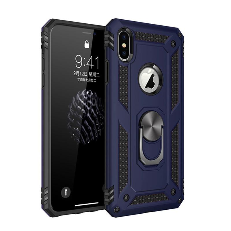 Rugged Armor Phone Case For iPhone X XR XS 11 12 13 Mini Pro Max 6 7 8 Plus Finger Magnetic Ring Hard Holder Shockproof Cover