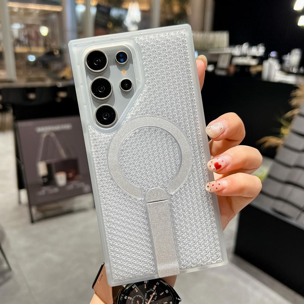 Samsung S25ultra Magnetic Bracket Mobile Phone Case Suitable for S24 Honeycomb Breathable Heat Dissipation Mesh Case A56 Skin Feeling Prevents Falling