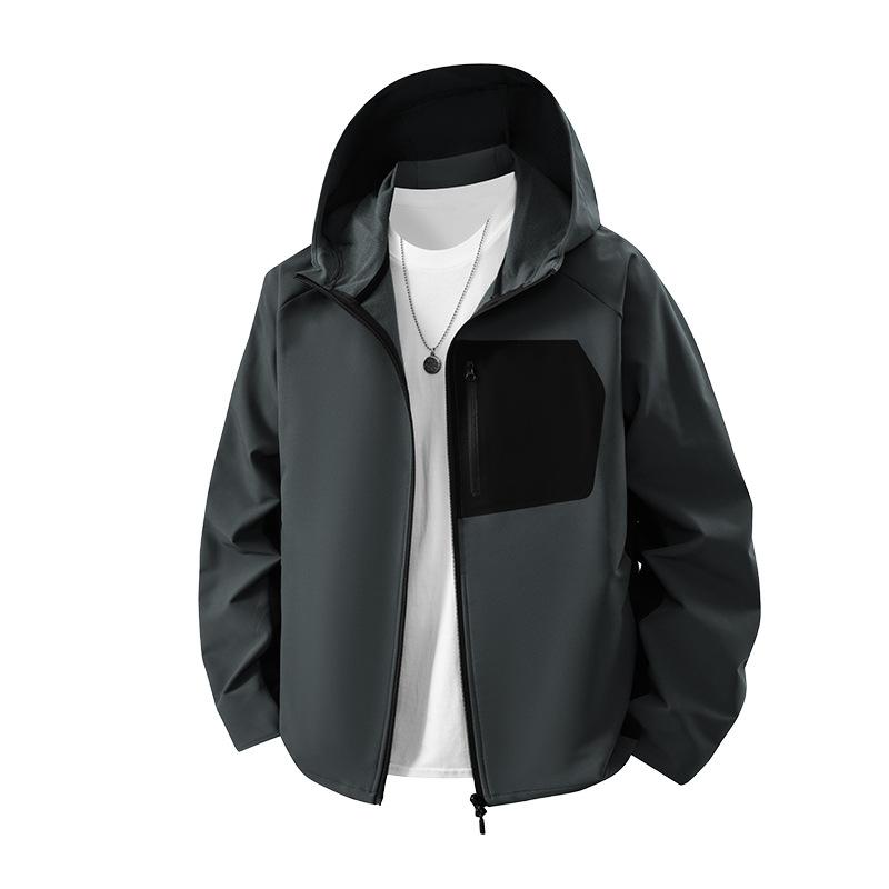 Autumn and Winter New Long-sleeved Men's Casual Fashion Sports Slim-fit Elastic Fitness Outdoor Top Men's Tooling Hooded Jacket
