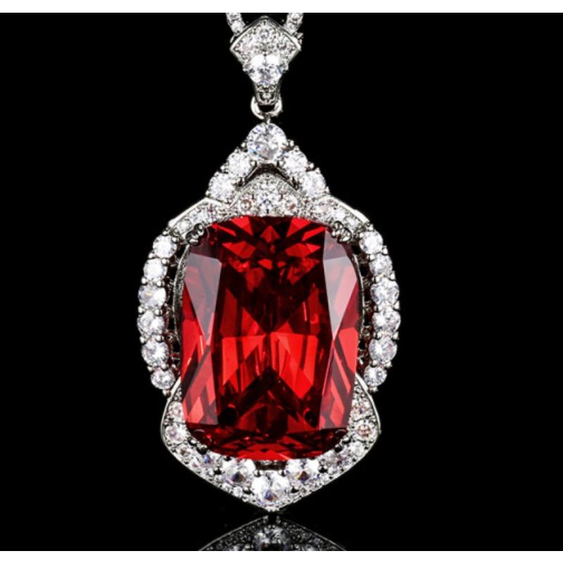 Jewelry Copper Bottom Gold-Plated Imitation Colored Treasure Square Diamond Luxury Pendant Necklace Stone 20 * 28