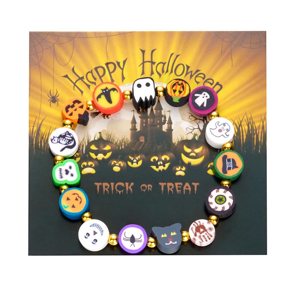 Halloween Pumpkin Ghost Skull Charm Bracelet for Women Colorful Polymer Clay Resin Beads Bracelets Girls Party Jewelry Accessory