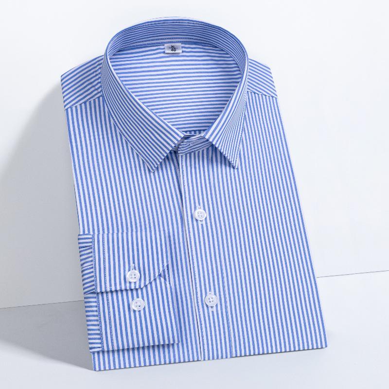 Men's Long Sleeve Bamboo Fiber Formal Shirt - White & Blue, Stretchable, Plus Size Available