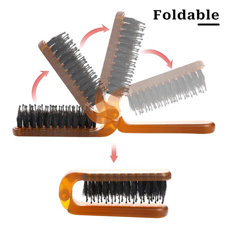 1pcs Mane Bristle Hair Brush Amber Foldable Portable Comb Pocket Collapsible Travel Massage Hair Styling Tool Salon Gift