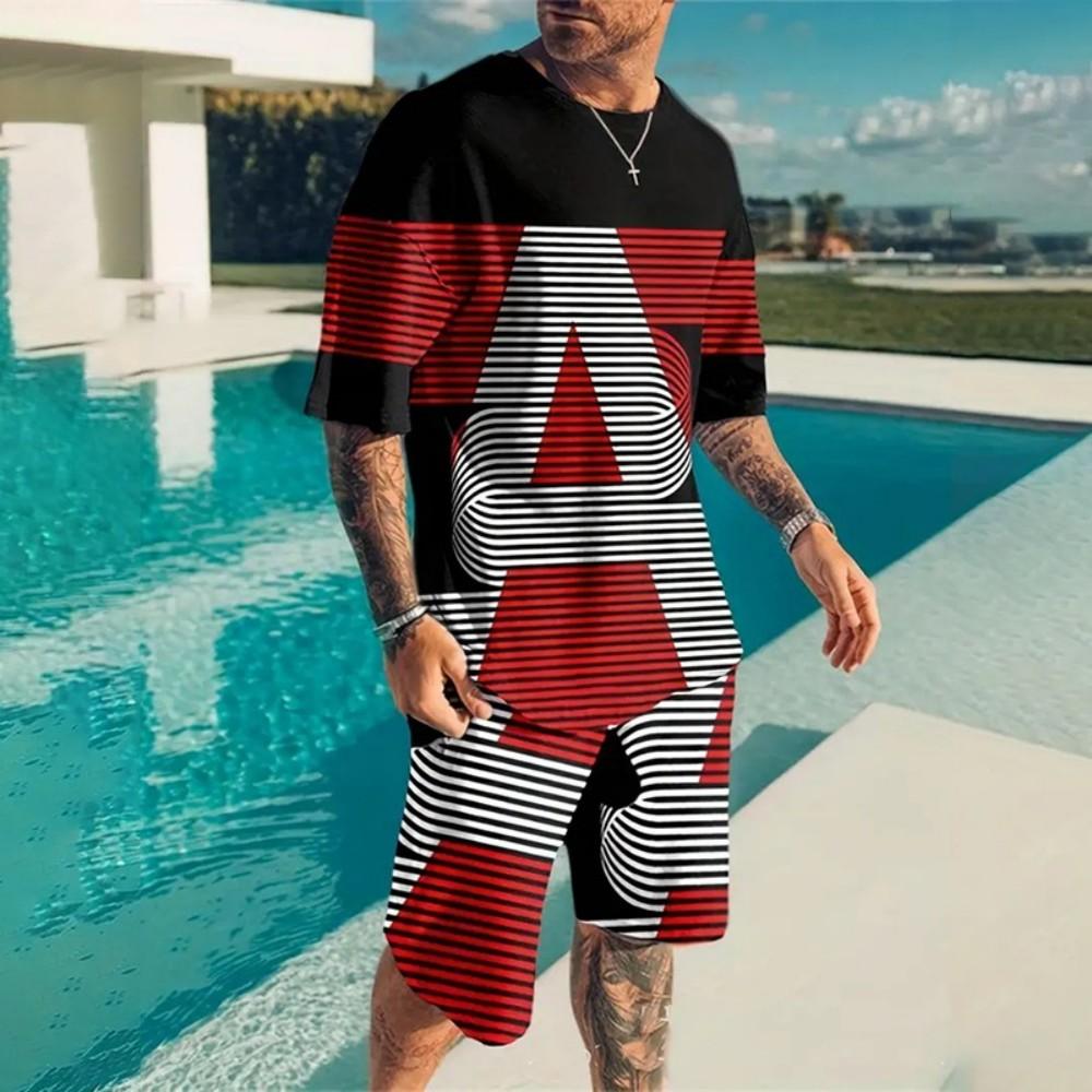 Men's New Animal Printed Breathable Round Neck T-shirt Shorts Set Outdoor Casual Two-piece Set