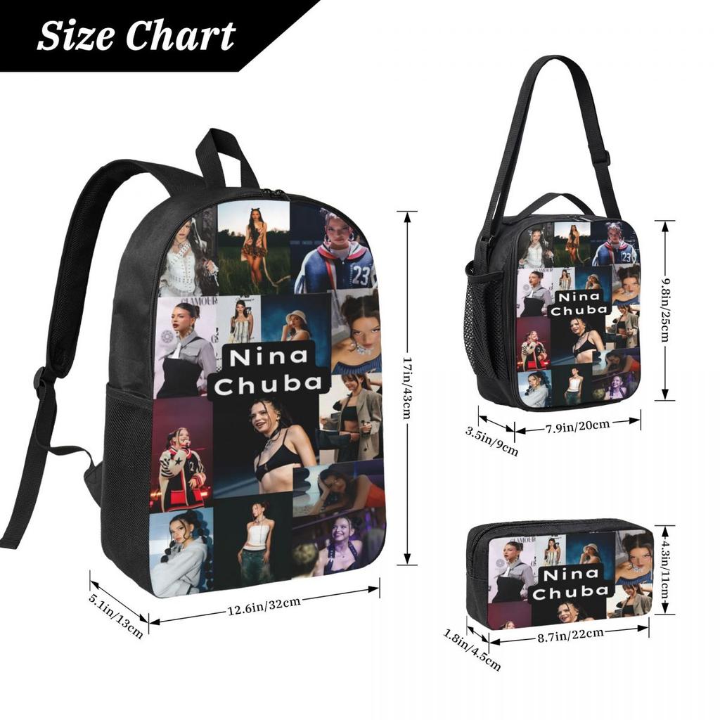 3Pcs Nina Chuba Singer Theme Backpack Set for Kids Pencil Boxes Bookbag Sets with Lunch Box For School Students Daypack