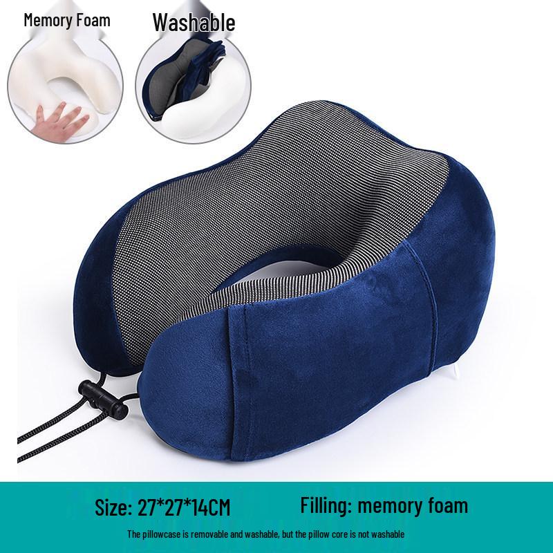 Crystal Velvet Memory Foam Travel Neck Pillow, Adjustable U-Shaped Pillow for Adults