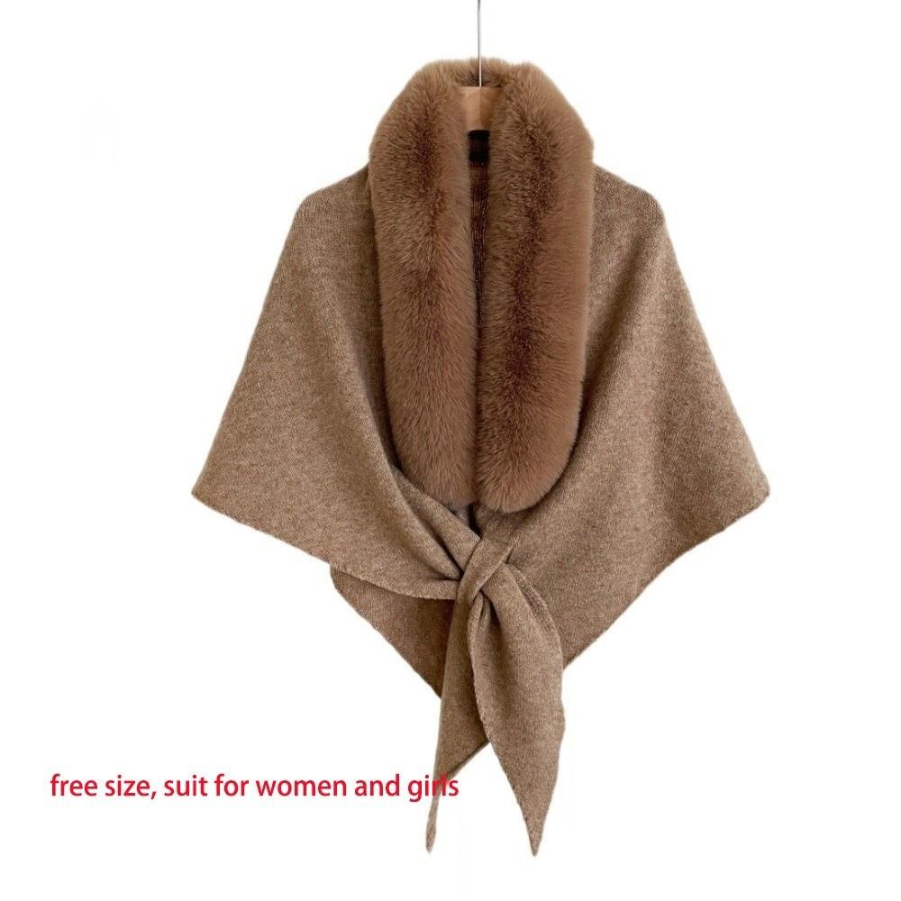 Faux Fox Fur Knit Shawl Warm Triangle Scarf Elegant Faux Fur Collar Wrap Outdoor