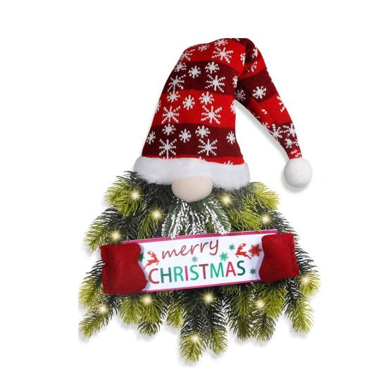 Yousheng Lighted Christmas Gnome Wreath Artificial Pine Spruce Wreath for Front Door Swedish Tomte Hanging Sign for Xmas Porch Indoor Outdoor Home