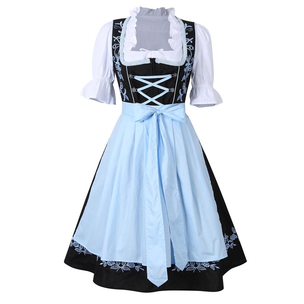 Elegant Women Traditional Floral Dirndl Dress Set For Oktoberfest Celebrations