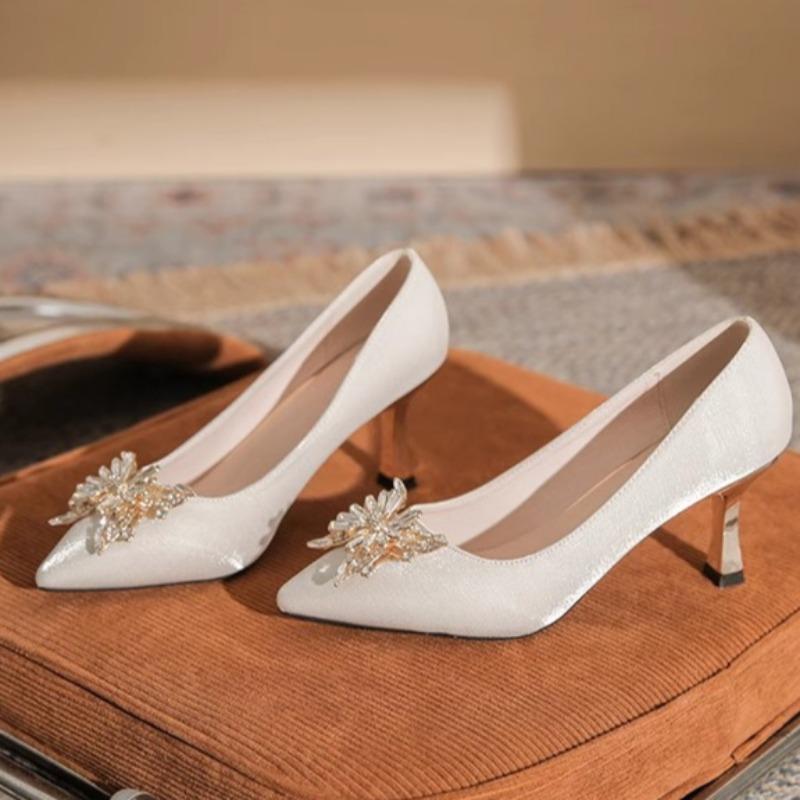 Fashion Women's Fashion Slim Heel Shoes Autumn New Pointed Head Suede Crystal Butterfly Anti-slip Wear-resistant High Heels