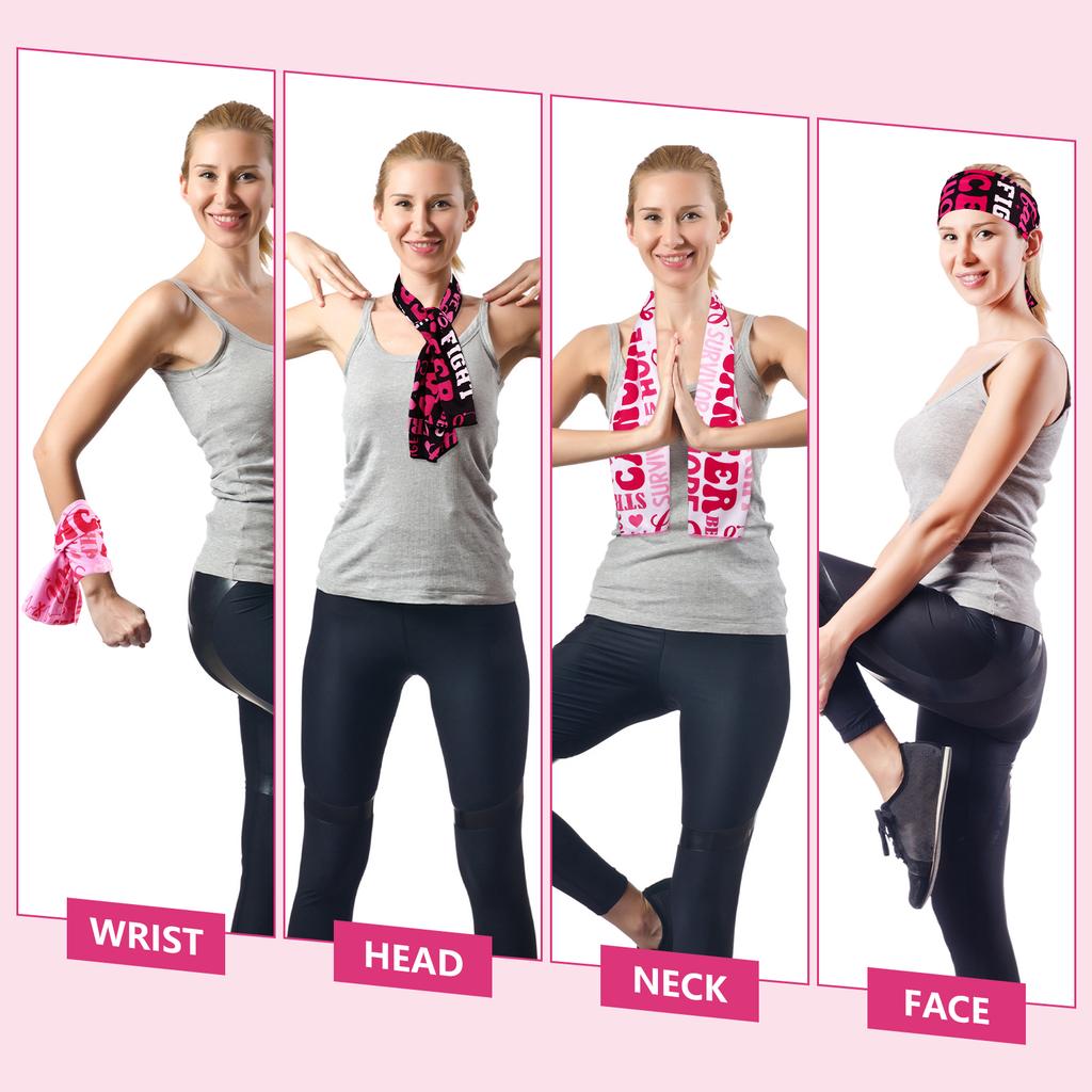 24 Pcs Breast Cancer Awareness Cooling Towel 40'' X 12'' Pink Ribbon Breathable Chilly Towel Soft Fast Drying Ice Towel Breast C