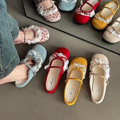 French Retro Lace Mary Jane Shoes Women's Spring and Summer New Temperament Shallow Mouth Half Drag with Skirt Tide