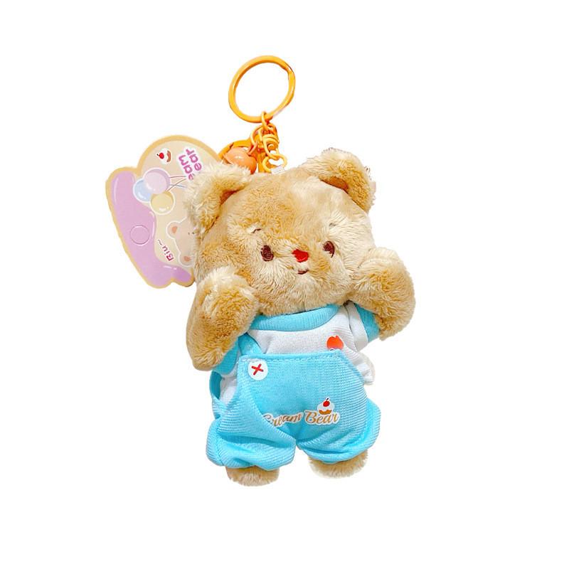 And Soft Fuzzy Cream Bear Plush Keyring With Cute Outfit Ideal For Key Decoration