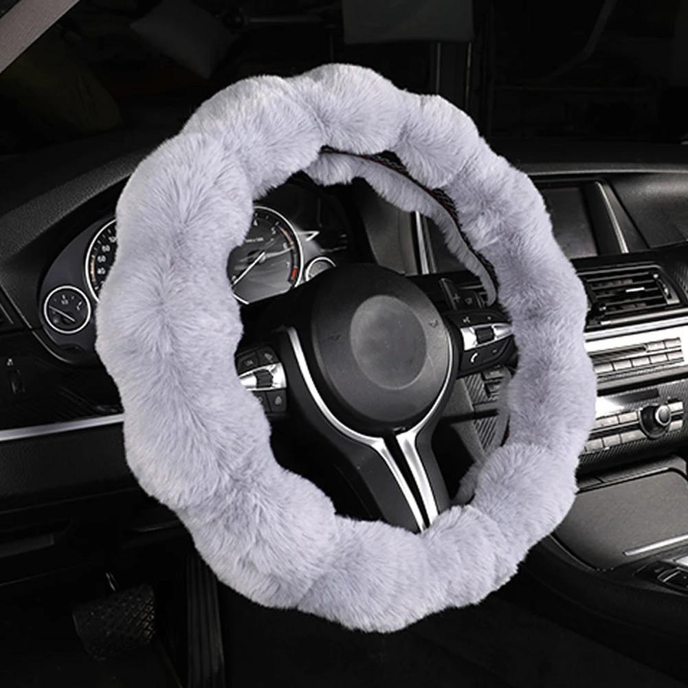 Soft Fluffy Car Steering Wheel Cover Plush Winter Warm Steering Qheel Grip Cover Non-Slip Steering Wheel Protector Car Steering