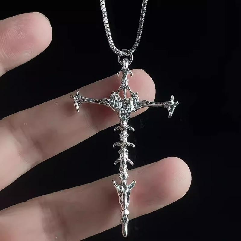 Vintage Punk Cross Pendant Necklace for Women Men Unisex Silver Black Hip-Hop Irregular Cross Necklace Chain Jewelry Accessories