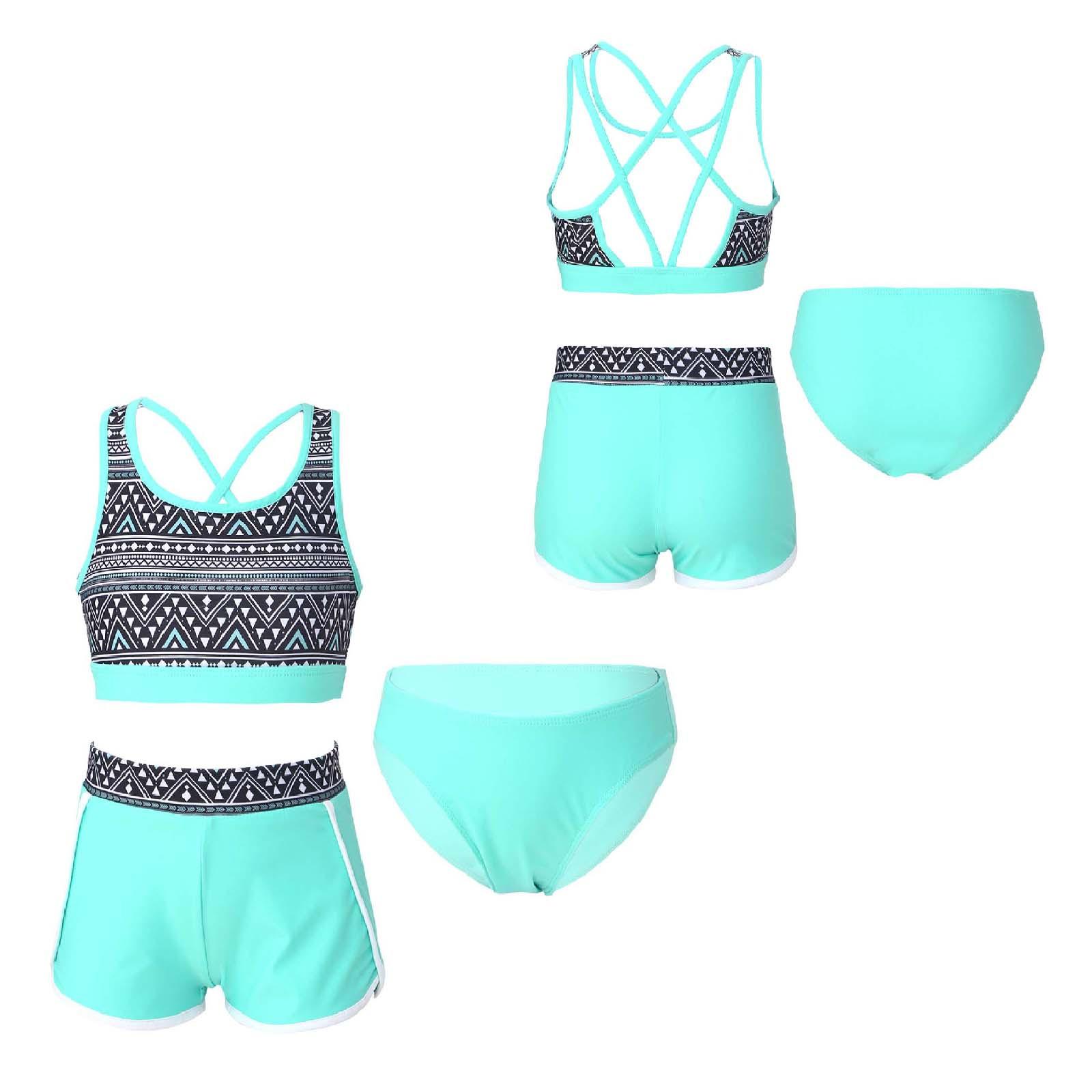 

Купальні костюми для дівчаток, 3 предмети, купальні костюми-танкіні, літні пляжні шорти для хлопчиків, дитячі купальники Rash Guard 5-6 Years м ята зелений колір