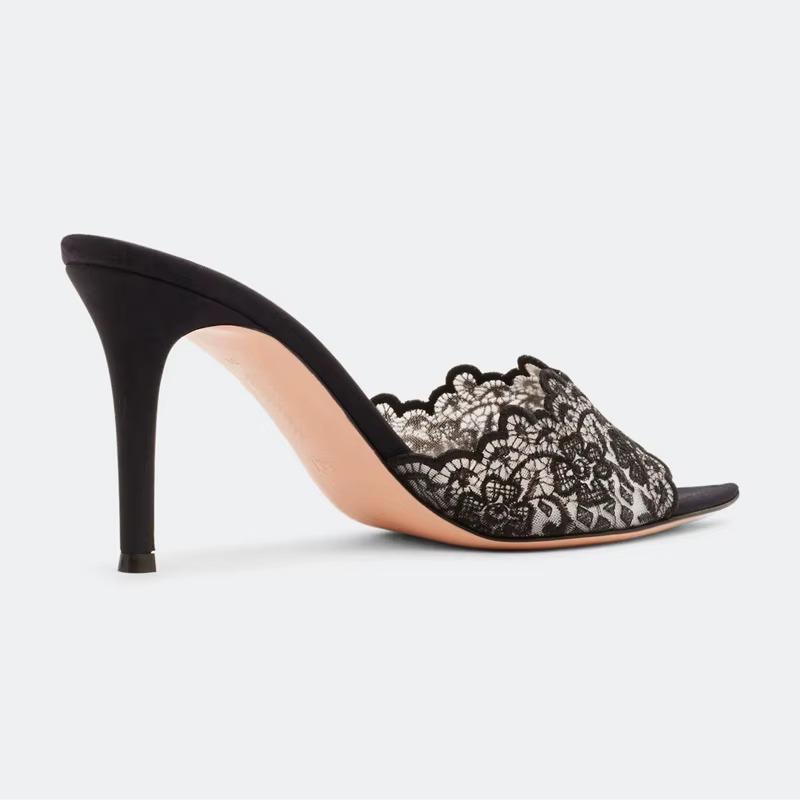 Soleist Elegant Women's Gold Lace Pumps | Pointed Toe Slip On High Heel Mules | Fashion Stiletto Shoes for Party Wedding