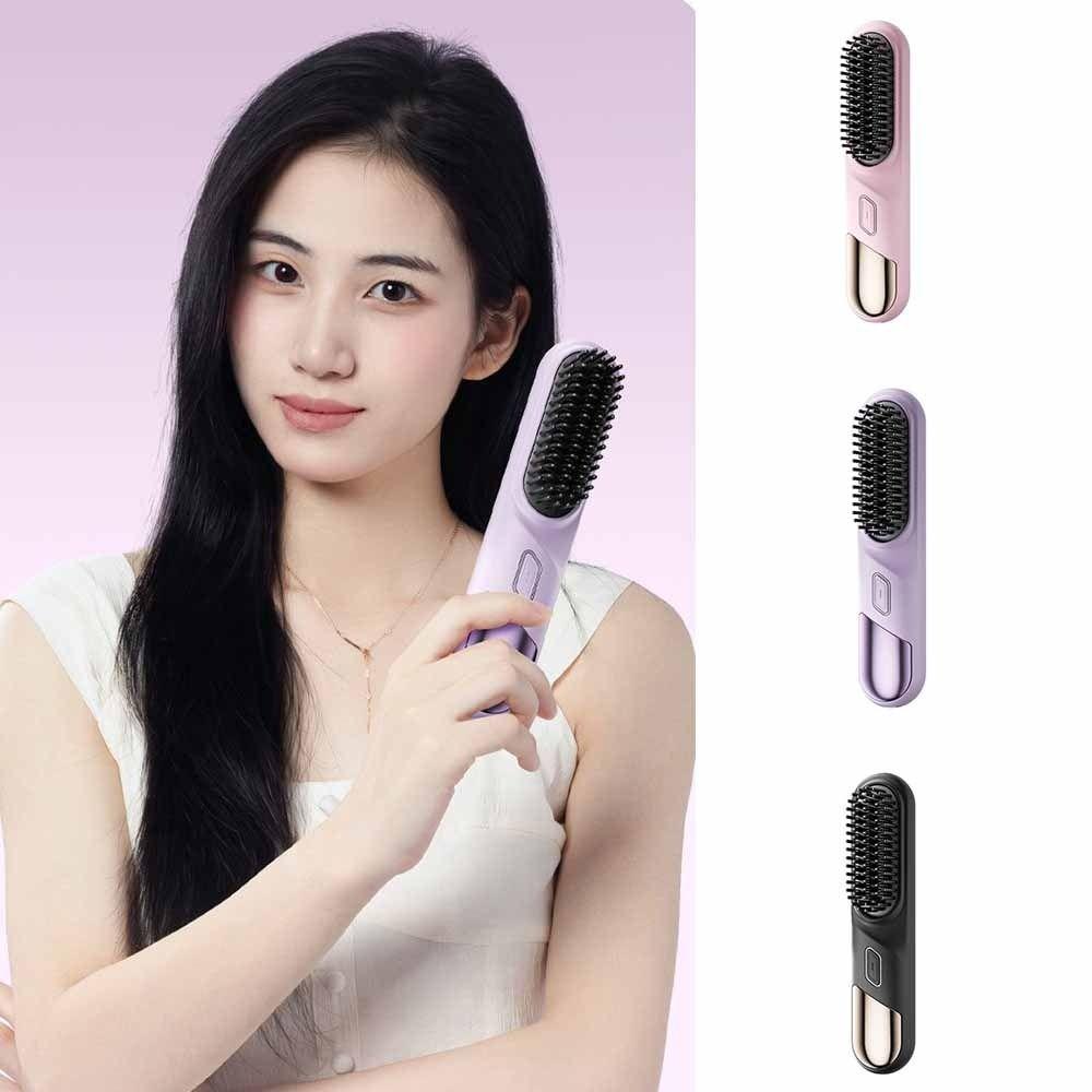 USB Rechargeable Electric Hair Brush 4-Levels Temperature Hot Comb Straightener  Straight Hair