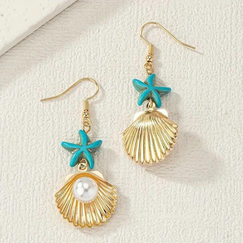 Popular Seaside Beach Imitation Pearl Starfish Ocean Style Earrings Fashionable Natural Leisure Style Earrings
