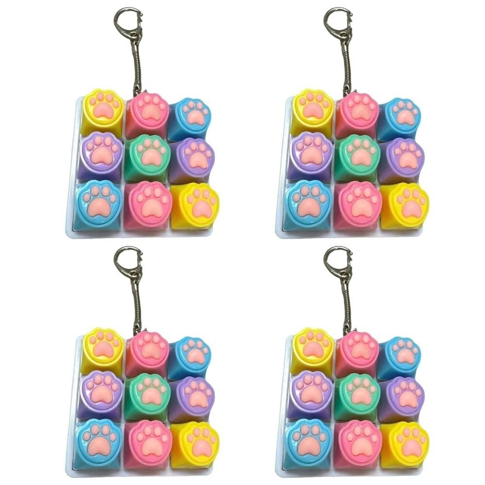 Funny Cat Paw Keychain 9 Keyboard Stress Relief Pendant Calm Decompression Keyring Pass Time