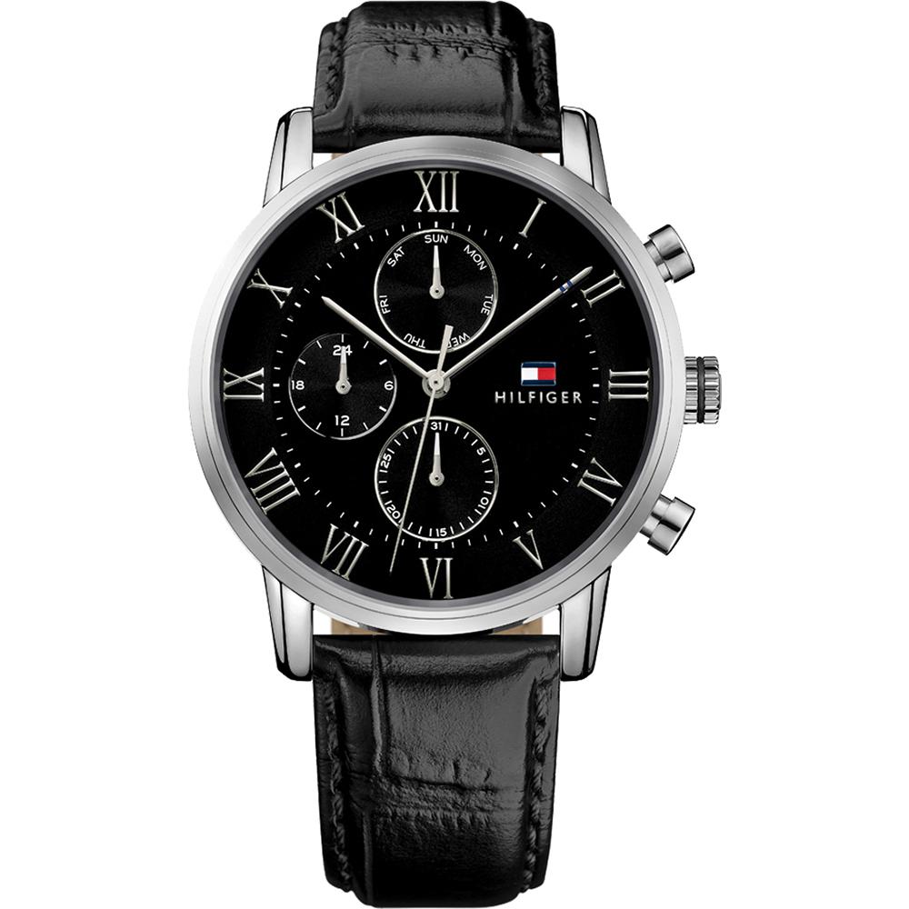 Tommy Hilfiger Kane Black Dial Black Leather Strap Men s Quartz Watch 1791401 чёрный