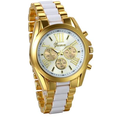 JewelryWe Montre de mode à affichage analogique à quartz avec cadran à chiffres romains et bracelet en silicone étanche pour la vie quotidienne pour hommes (Blanc.Or)