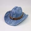 High Quality Personalized Western Cowboy Hat Fashion One-word Top Curved Brim Jazz Hat Cow Head Belt Accessories Top Hat