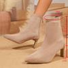 Stivaletti da Donna Autunnali in Finta Pelle Scamosciata Tacco Alto Scarpe Eleganti Punta Appuntita Sexy Stivaletti Corti da Donna Zip Antiscivolo Botas Mujer