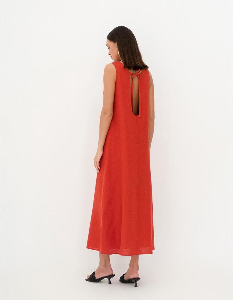 2024 Spring Women's Solid Color Cotton Linen A-line Tank Dress - French Loose Fit, Round Neck.