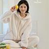 2 Warm velvet loungewear women's cardigan hooded zipper set can be worn outside, comfortable and warm thickened pajamas, new winter models