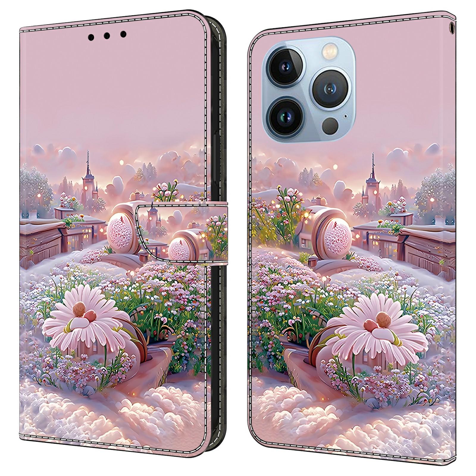 

Чехол для iPhone 16 Pro с печатью узоров, противоударный кожаный чехол-книжка с кошельком Garden