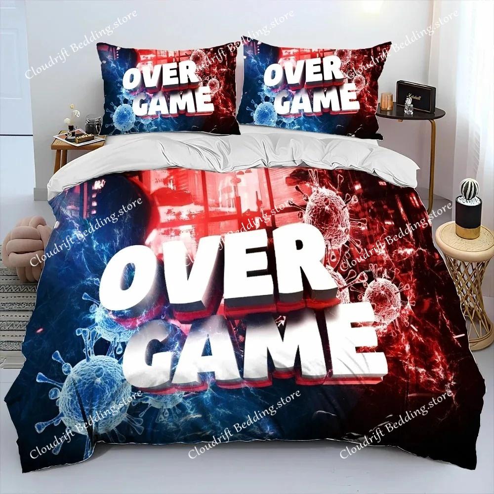Gamer Game Over Cartoon Bettdecke Bettwäscheset, Bettbezug Bettset Steppdecke Kissenbezug, King Queen Size Bettwäscheset Erwachsene Jungen