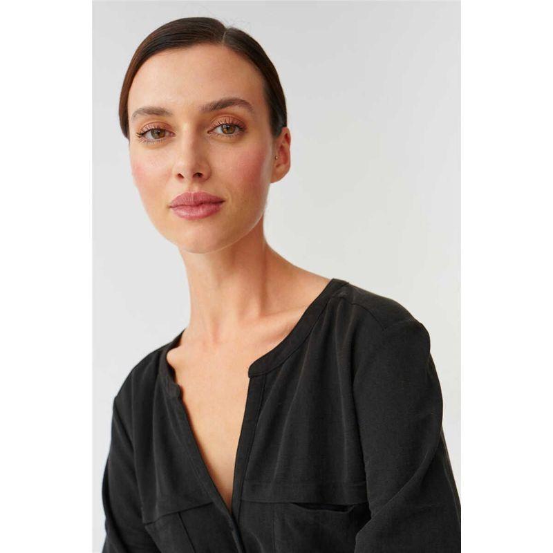 European Single Ice Silk Linen Texture Spring and Summer Black Export OEM Goods Tail Goods Women's 3/4 Sleeve Dress