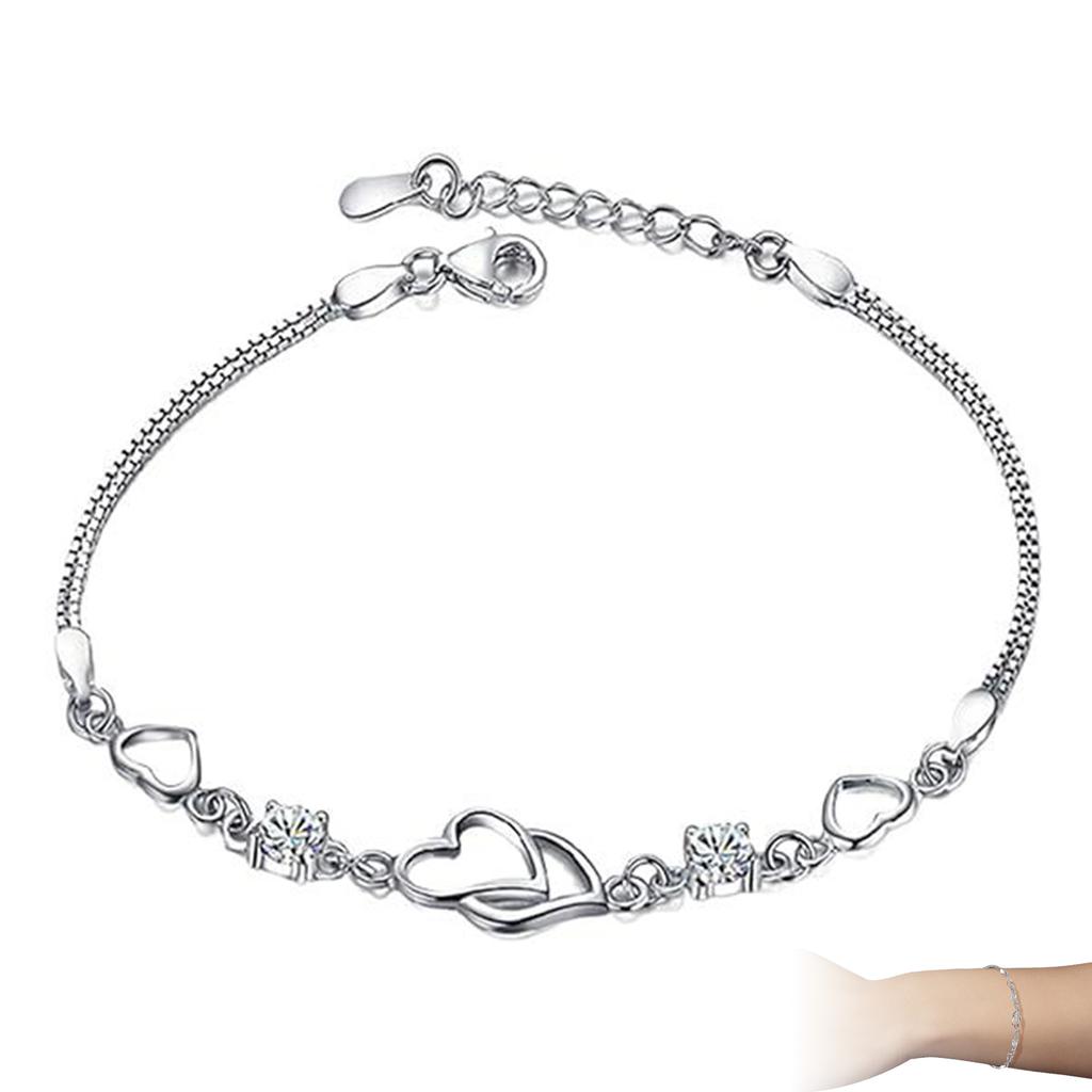 Heart Bracelets with Rhinestones Adjustable Chain Sparkling Bracelets Suitable For Daily Wear Ball Party