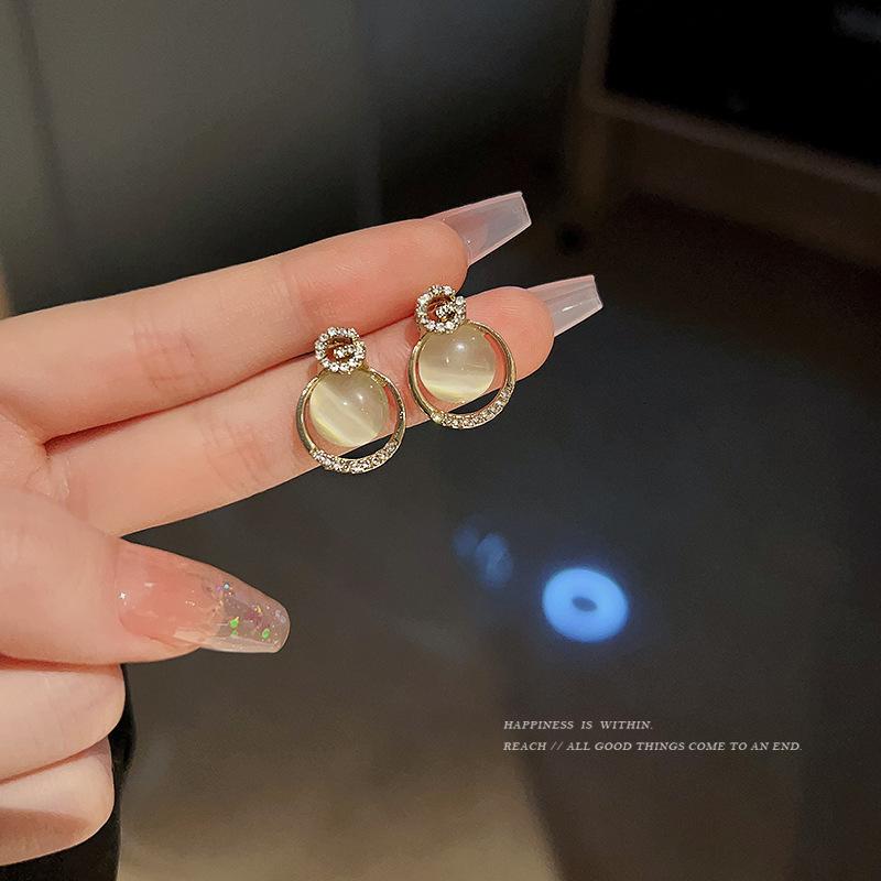 S925 silver needle opal stud earrings femininity geometric love premium earrings ins style Korean earrings collection