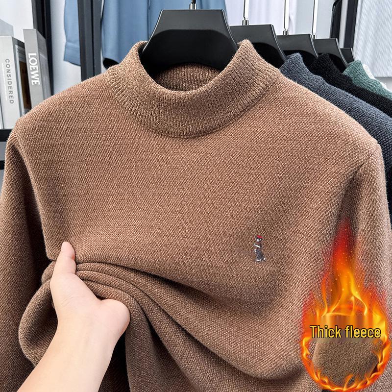 Men's Anti-Pilling Embroidered Chinchilla Velvet Knit Sweater - Thickened, Warm, Lightweight Autumn/Winter Sweater