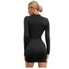 Sexy Mini šaty Bodycon zakrývající boky Dámská móda O-výstřih Dlouhý rukáv Šaty pro ženy Elegantní Štíhlé Řasení LaAe Up Vestidos
