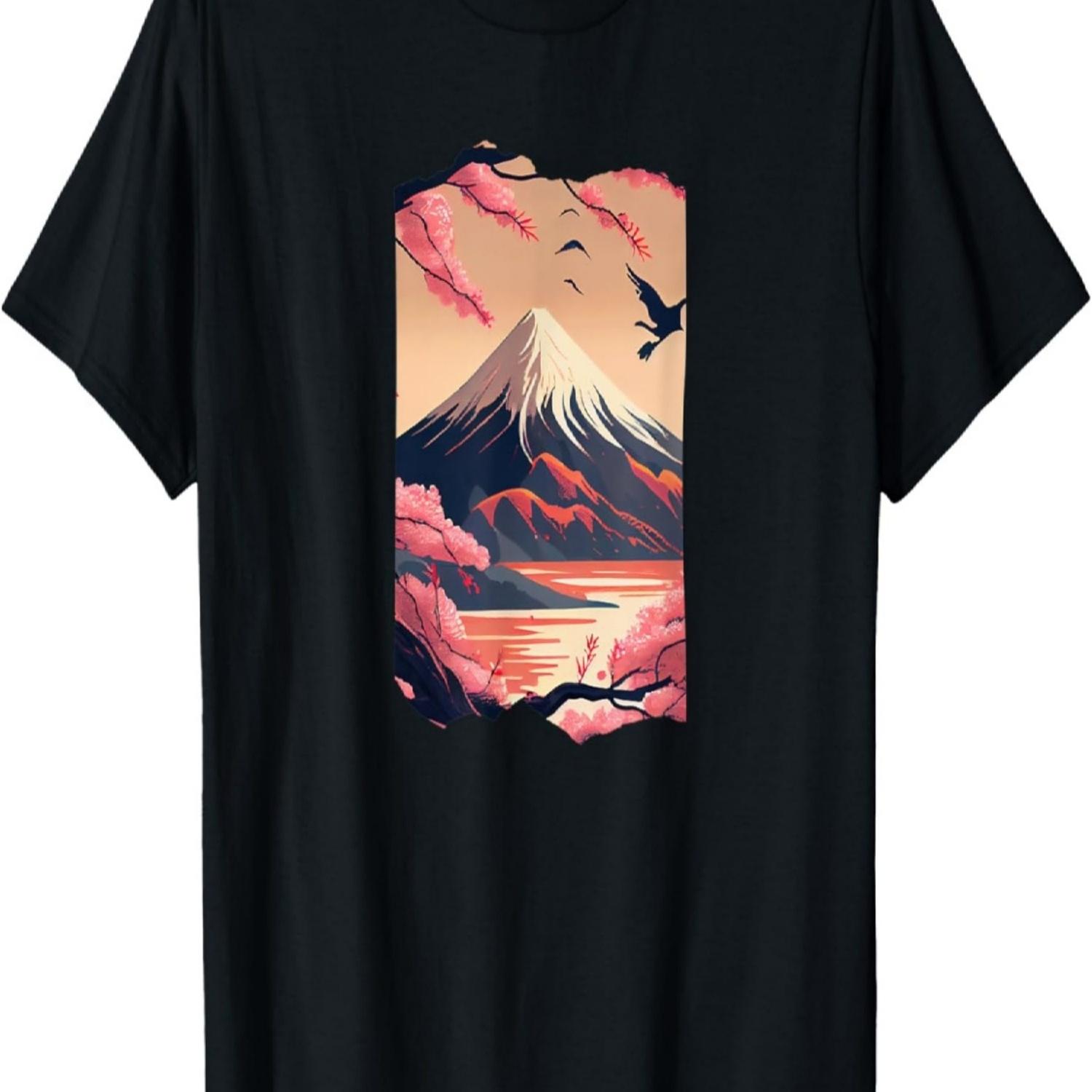 Mount Fuji Cherry Blossoms Japan T-Shirt S