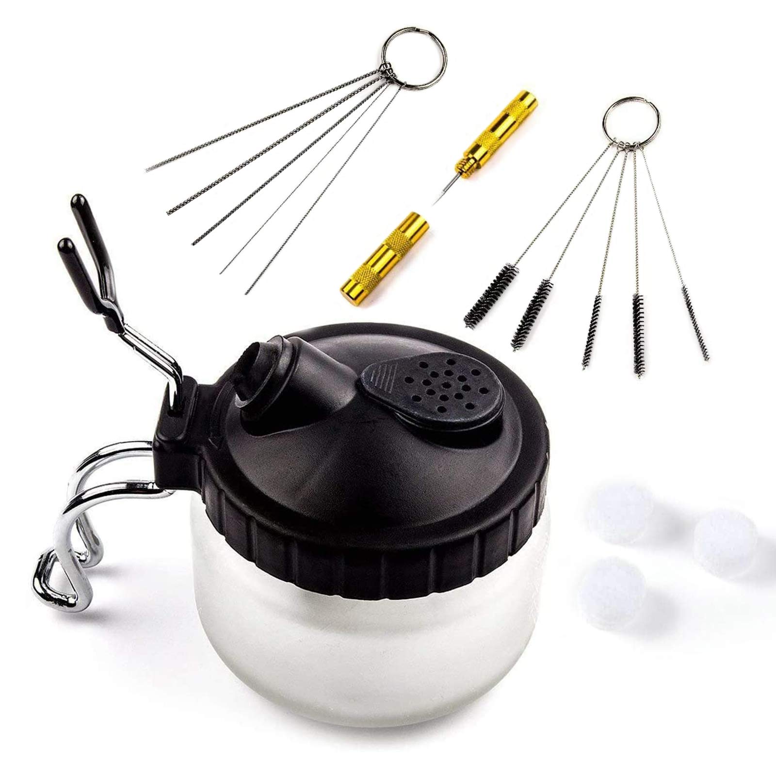 

Ausuc Airbrush Cleaner Pot and Cleaning Bottle with Stand Needle and Brush Set Tool Kit