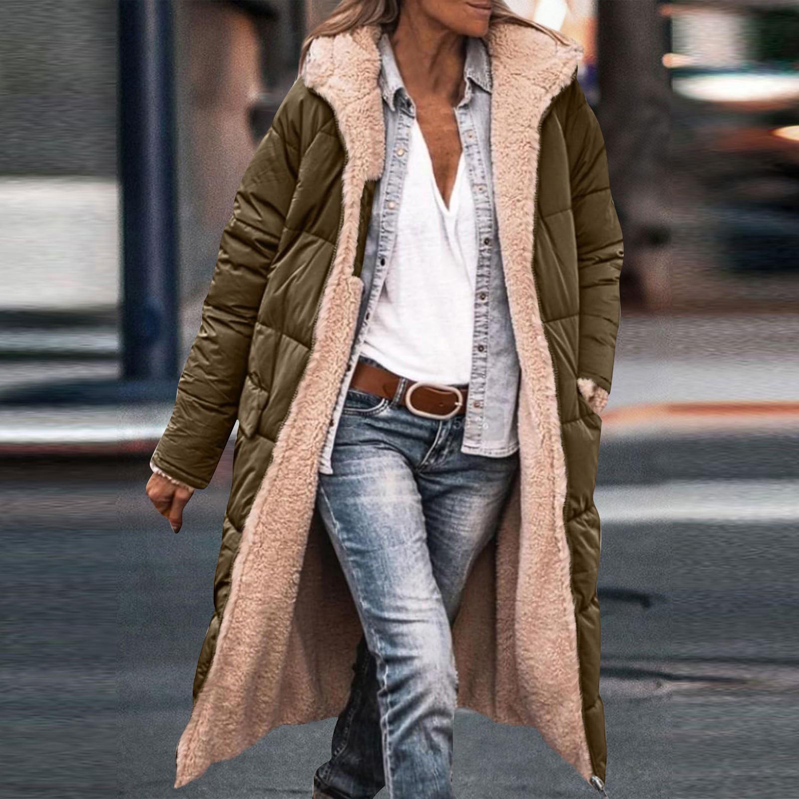 Женская стильная лоскутная двусторонняя куртка с длинными рукавами и капюшоном для женщин — фото 3