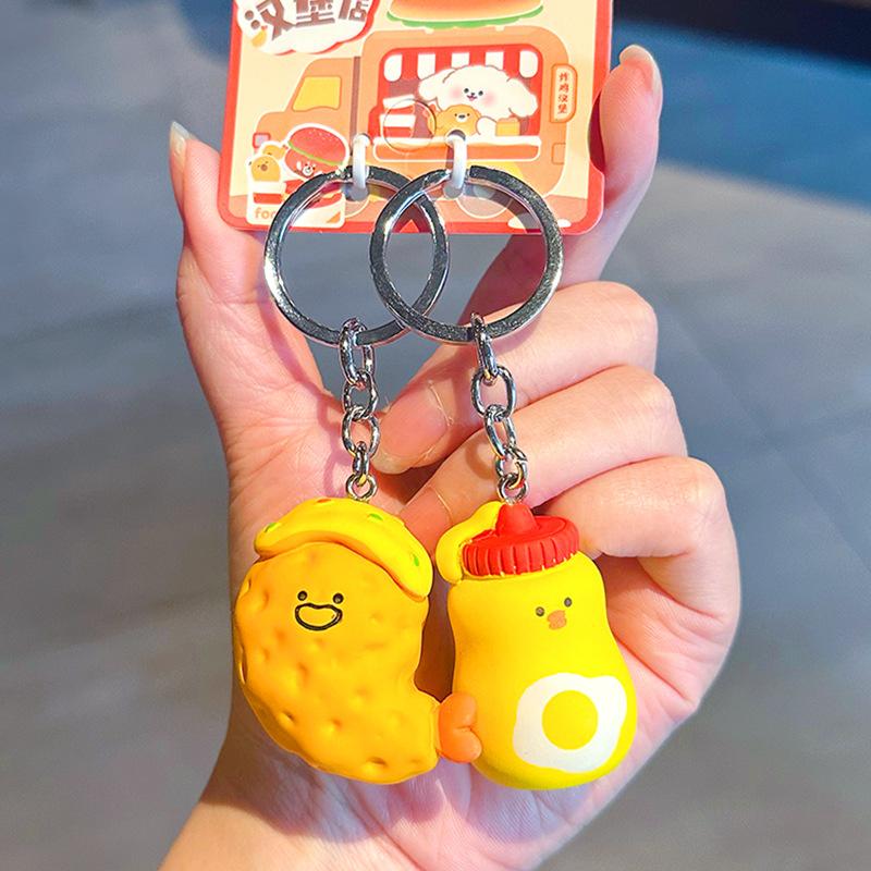 Couple Pair Of Keychains, Fried Chicken And Chips, Cartoon Simple Schoolbag Pendant, Cute Simulated Food, Car Key Chain