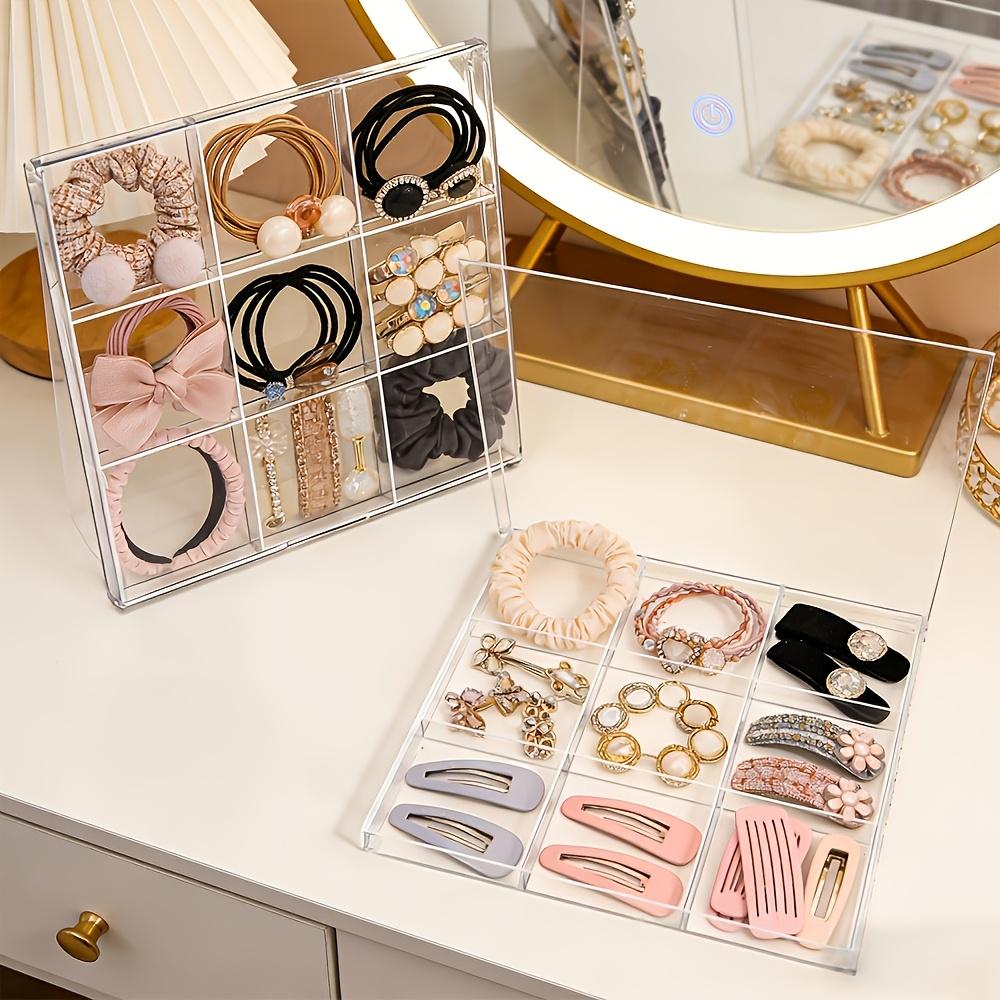 Transparent Essential Multi-Functional Nine-Grid Hair Accessory Storage Box with Lid, Transparent Compartment, Jewelry Boxes
