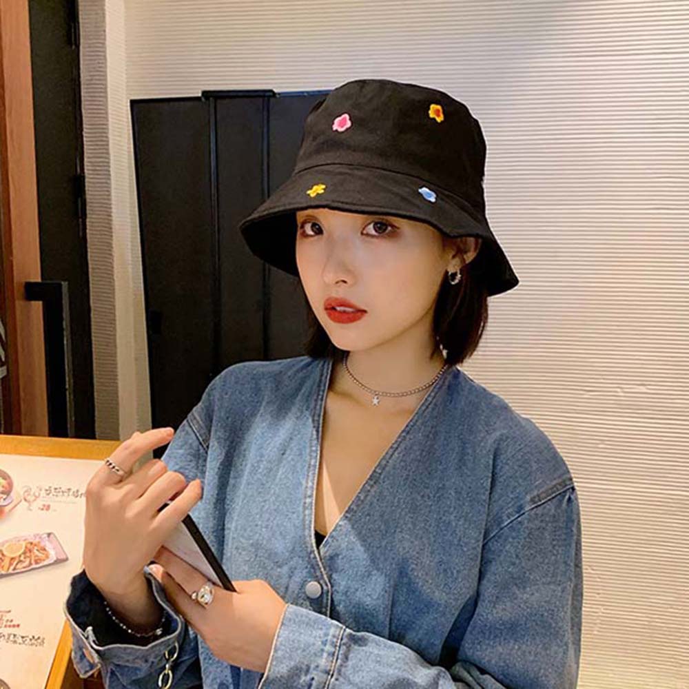 Casual Style Beach Embroidery Cotton For Women Girl Visor Cap Bucket Hat Sun Protection Sun Cap